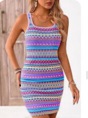 Colorful Geometric Knit Tank bodycon miniDress - Multicolor